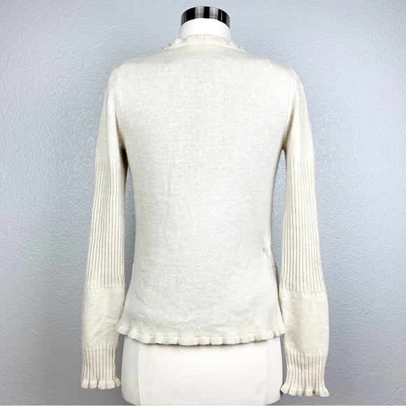 Shirt Passion Italia Women's Beige Ruffle Cardigan Sweater Size M Made In Italy - Picture 3 of 10